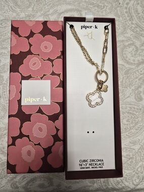 Piper Gold-Tone Clover Charm Necklace with Mother-of-Pearl